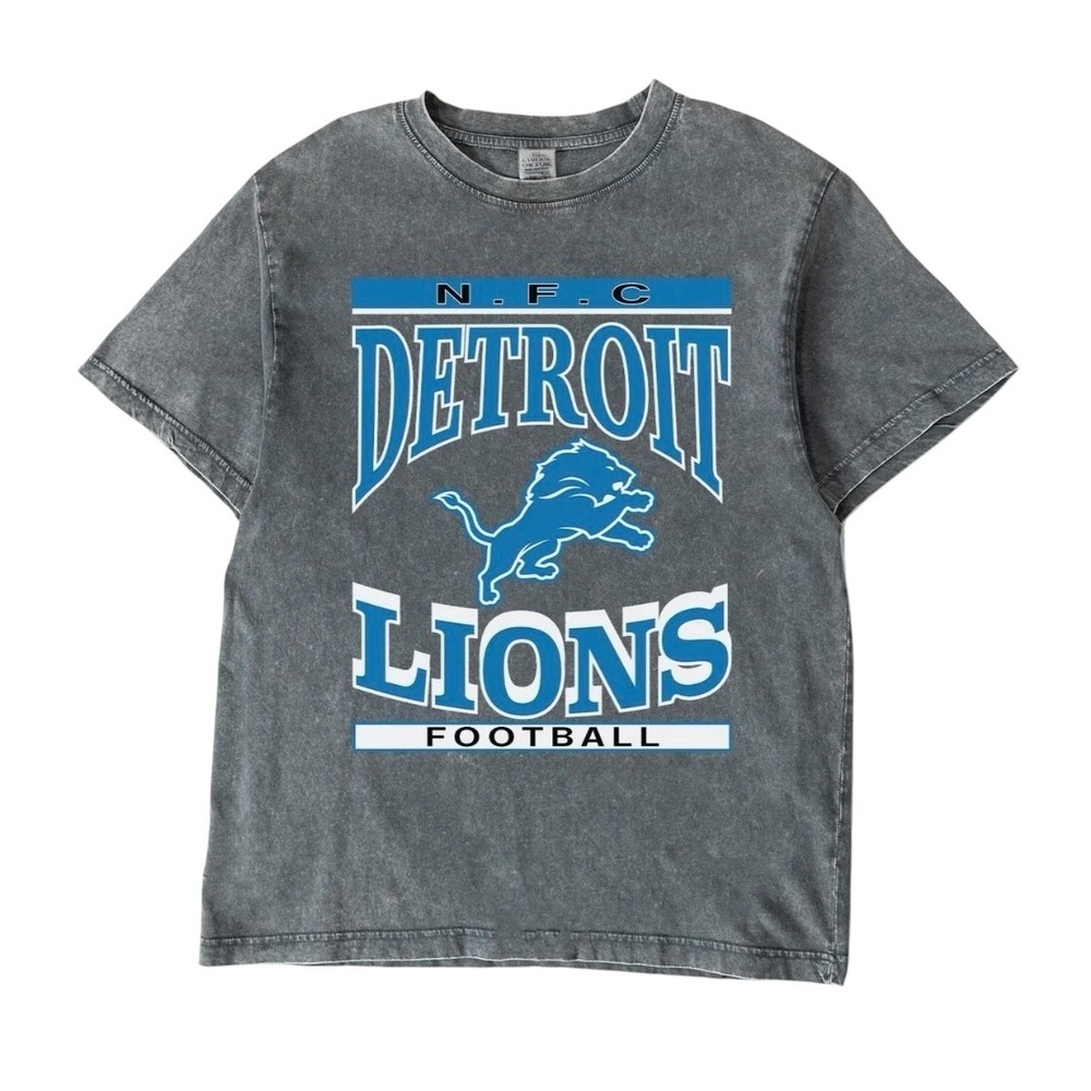 NFL NWT Gameday‎ Couture Detroit Lions Graphic T-Shirt Mineral Wash Grey Large